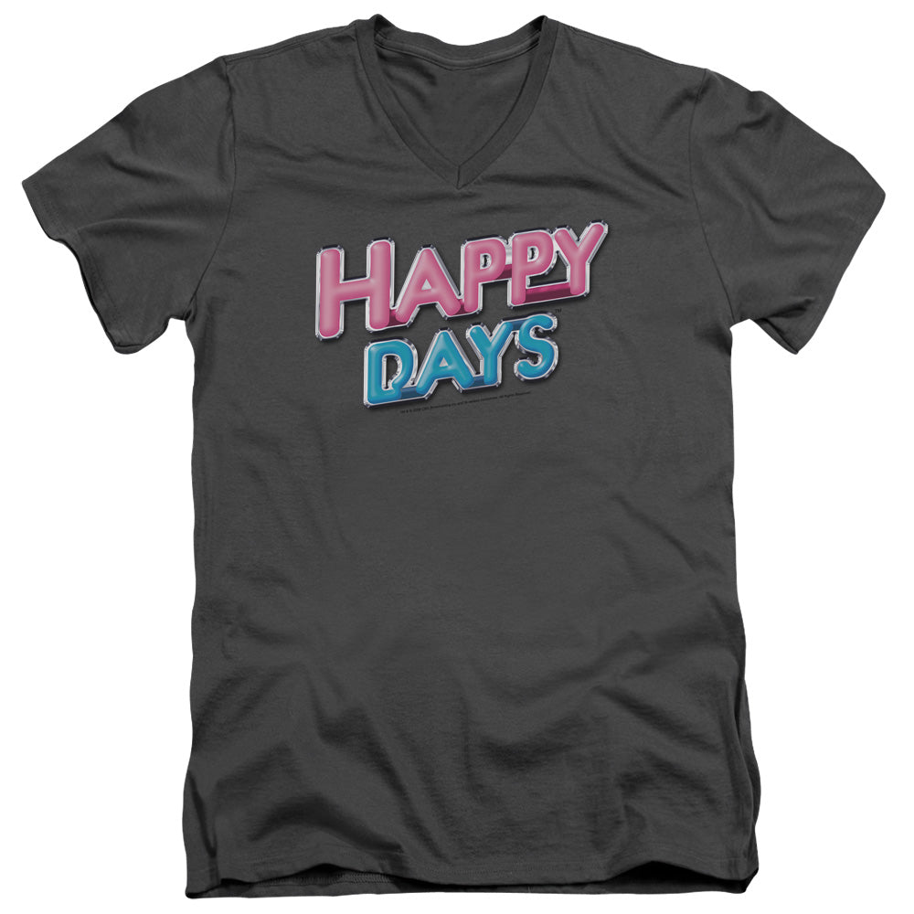 Happy Days Happy Days Logo Mens Slim Fit V-Neck T Shirt Charcoal