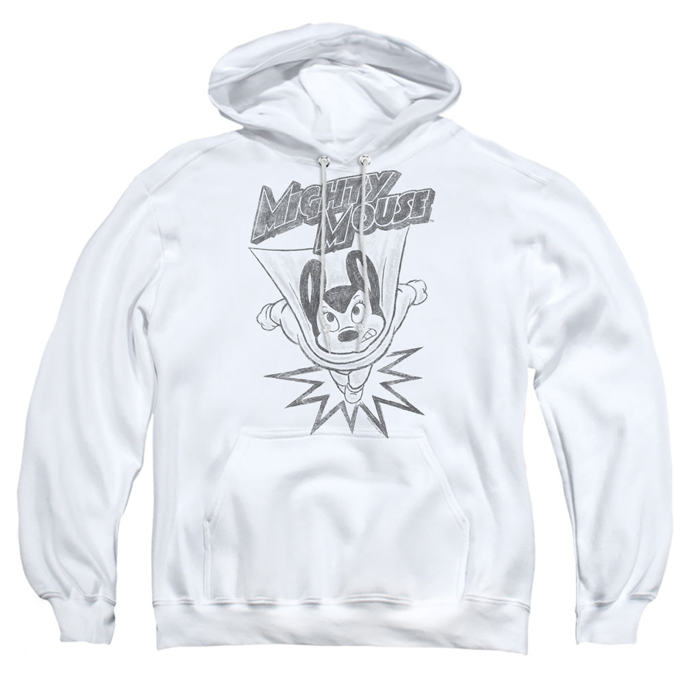 Mighty Mouse Bursting Out Mens Hoodie White