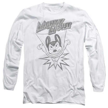 Mighty Mouse Bursting Out Mens Long Sleeve Shirt White