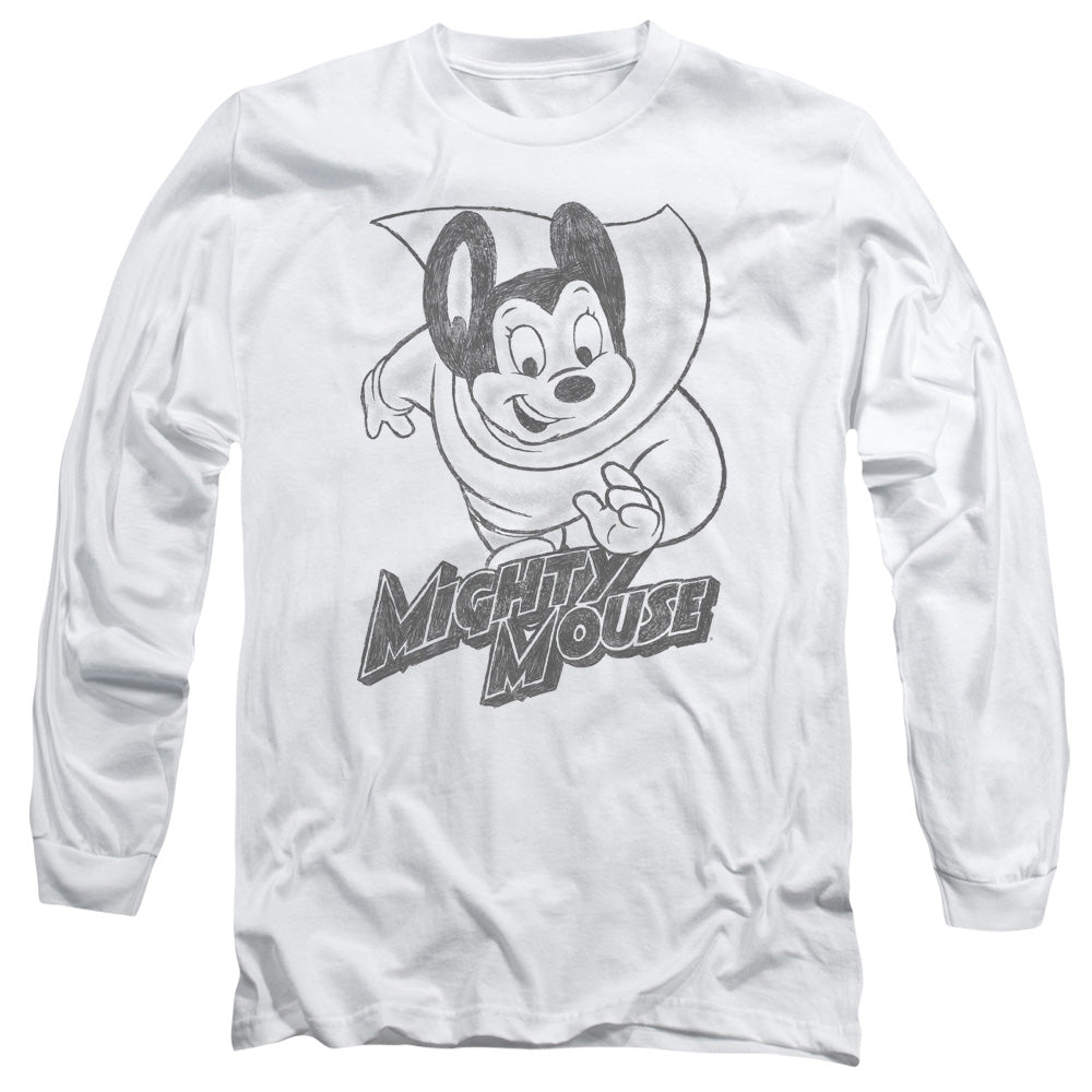 Mighty Mouse Mighty Sketch Mens Long Sleeve Shirt White