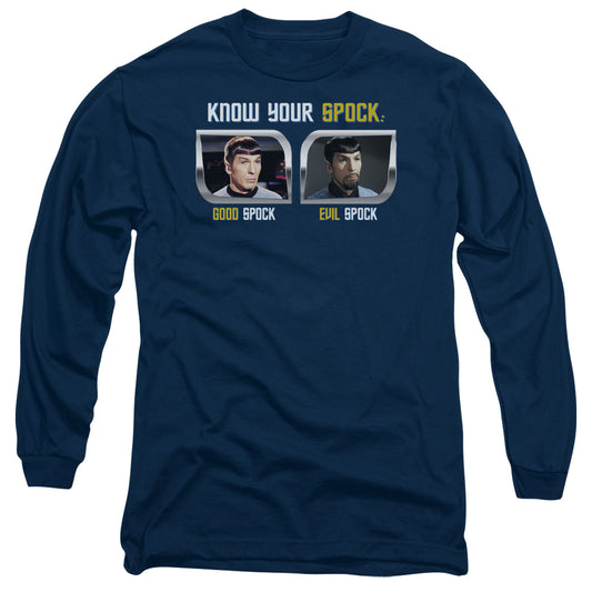 St Original Know Your Spock Mens Long Sleeve Shirt Navy Officially Licensed