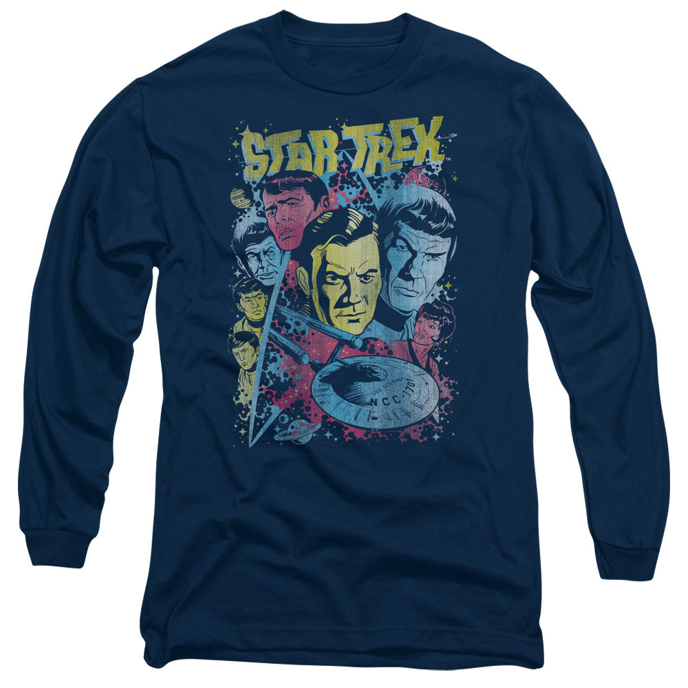 Star Trek Classic Crew Illustrated Mens Long Sleeve Shirt Navy Officially Licensed
