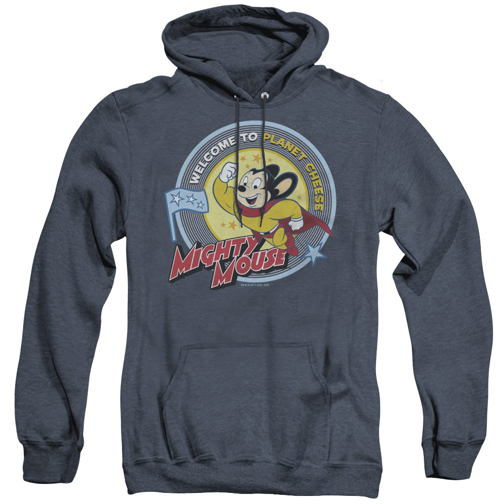 Mighty Mouse Planet Cheese Heather Mens Hoodie Navy