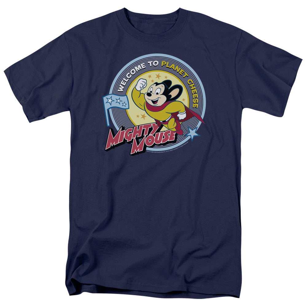 Mighty Mouse Planet Cheese Mens T Shirt Navy