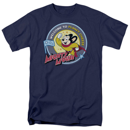 Mighty Mouse Planet Cheese Mens T Shirt Navy