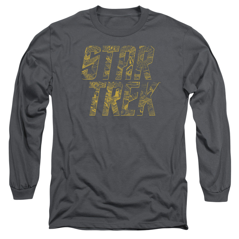 Star Trek Schematic Logo Mens Long Sleeve Shirt Charcoal Officially Licensed