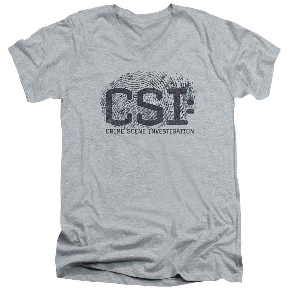 Csi Distressed Logo Mens Slim Fit V-Neck T Shirt Athletic Heather