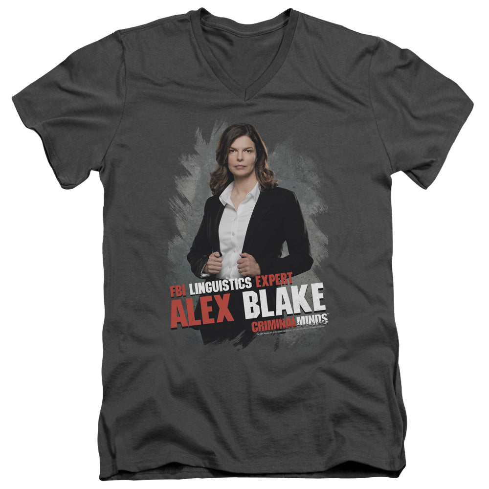 Criminal Minds Alex Blake Mens Slim Fit V-Neck T Shirt Charcoal