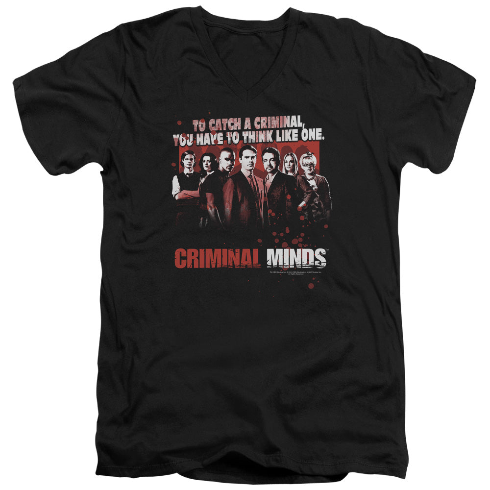 Criminal Minds Think Like One Mens Slim Fit V-Neck T Shirt Black