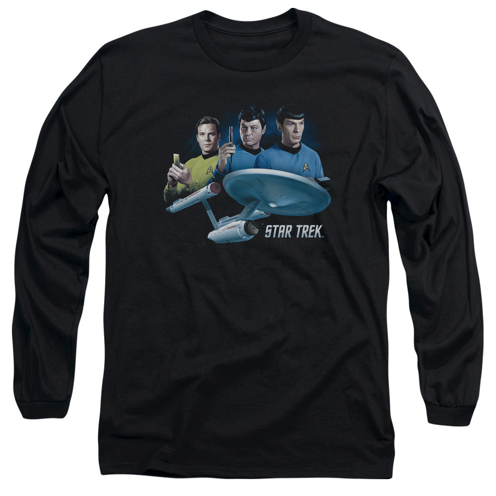 Star Trek Main Three Mens Long Sleeve Shirt Black Officially Licensed