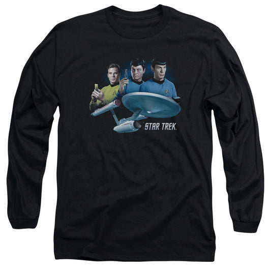 Star Trek Main Three Mens Long Sleeve Shirt Black Officially Licensed