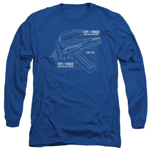Star Trek Phaser Plans Mens Long Sleeve Shirt Royal Officially Licensed