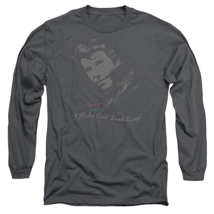 Happy Days Cool Fonz Mens Long Sleeve Shirt Charcoal Officially Licensed