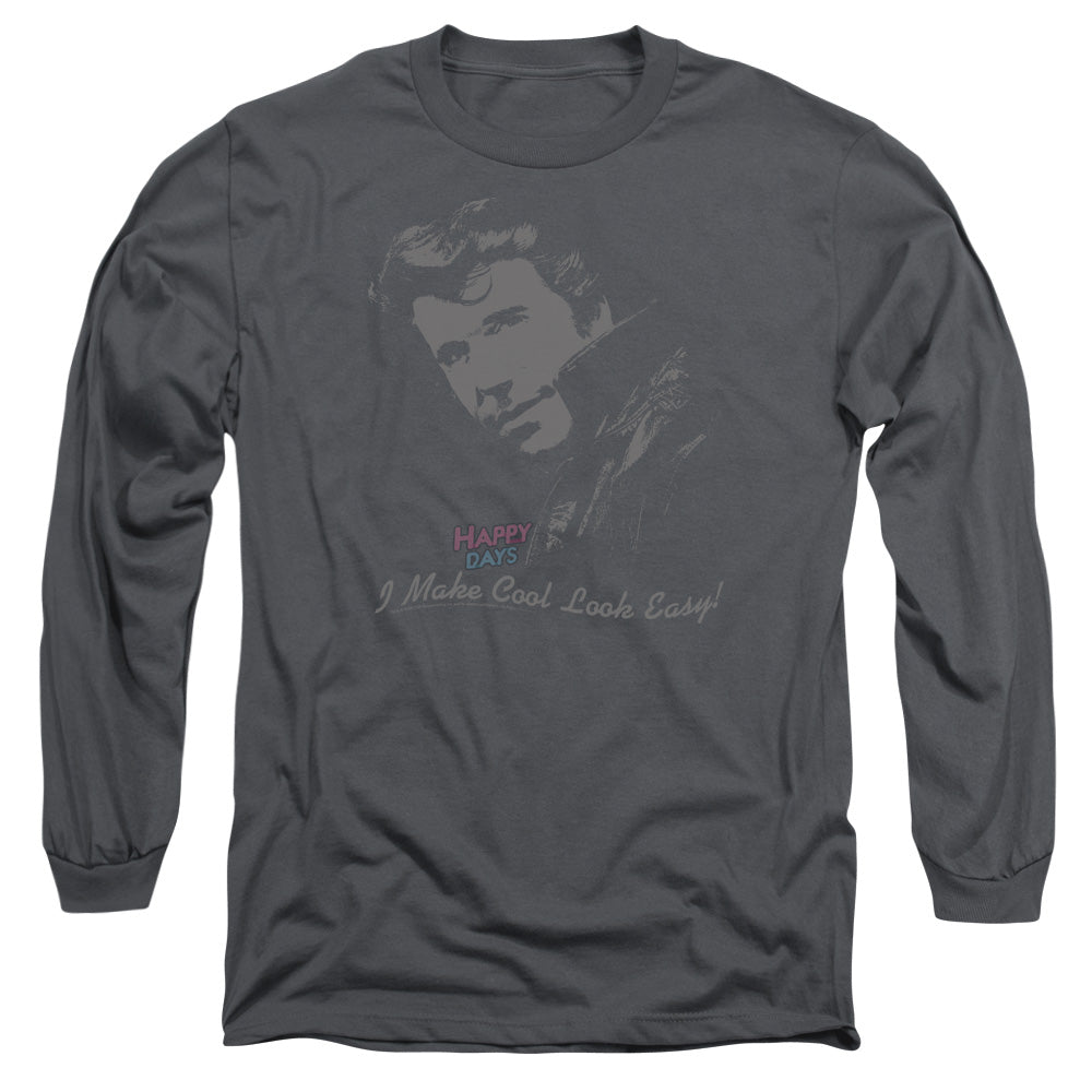 Happy Days Cool Fonz Mens Long Sleeve Shirt Charcoal Officially Licensed