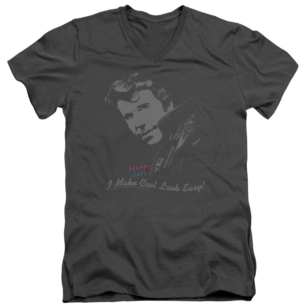 Happy Days Cool Fonz Mens Slim Fit V-Neck T Shirt Charcoal