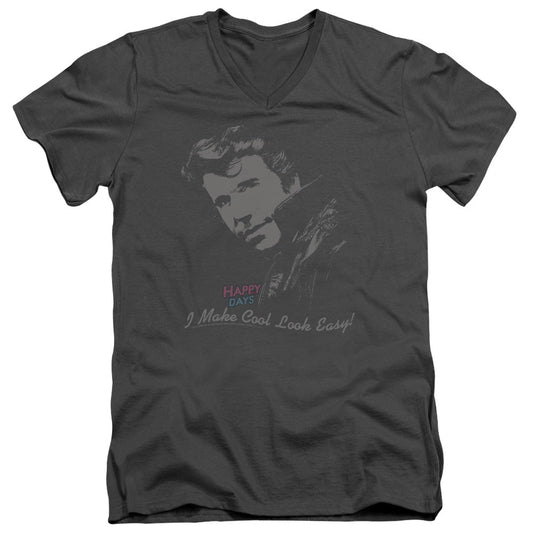 Happy Days Cool Fonz Mens Slim Fit V-Neck T Shirt Charcoal
