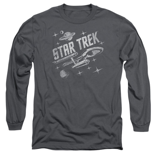 Star Trek Through Space Mens Long Sleeve Shirt Charcoal Officially Licensed