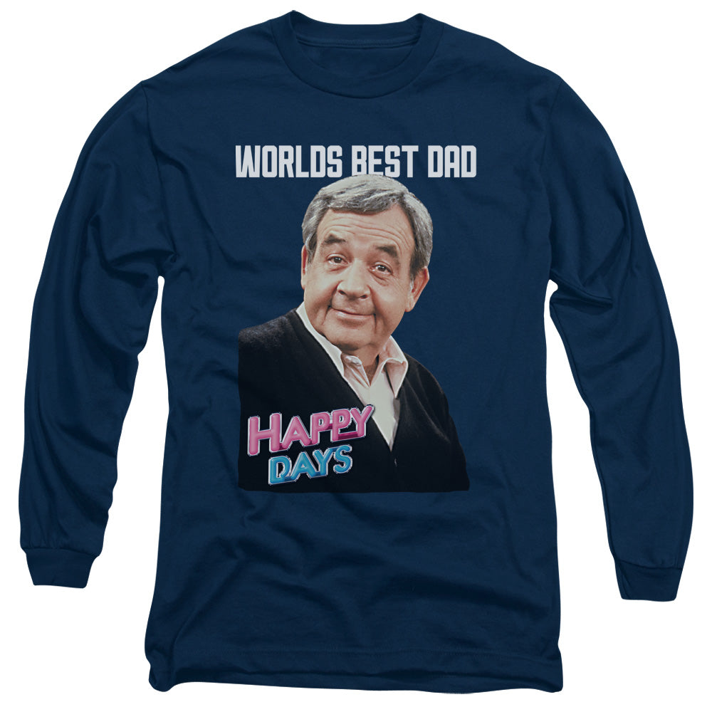 Happy Days Best Dad Mens Long Sleeve Shirt Navy Officially Licensed