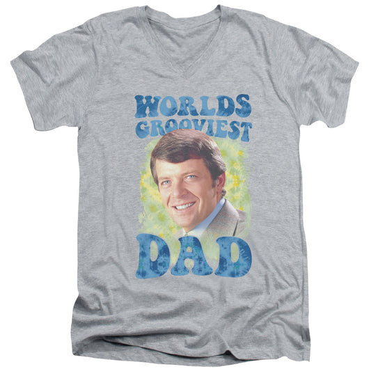 Brady Bunch Worlds Grooviest Mens Slim Fit V-Neck T Shirt Athletic Heather