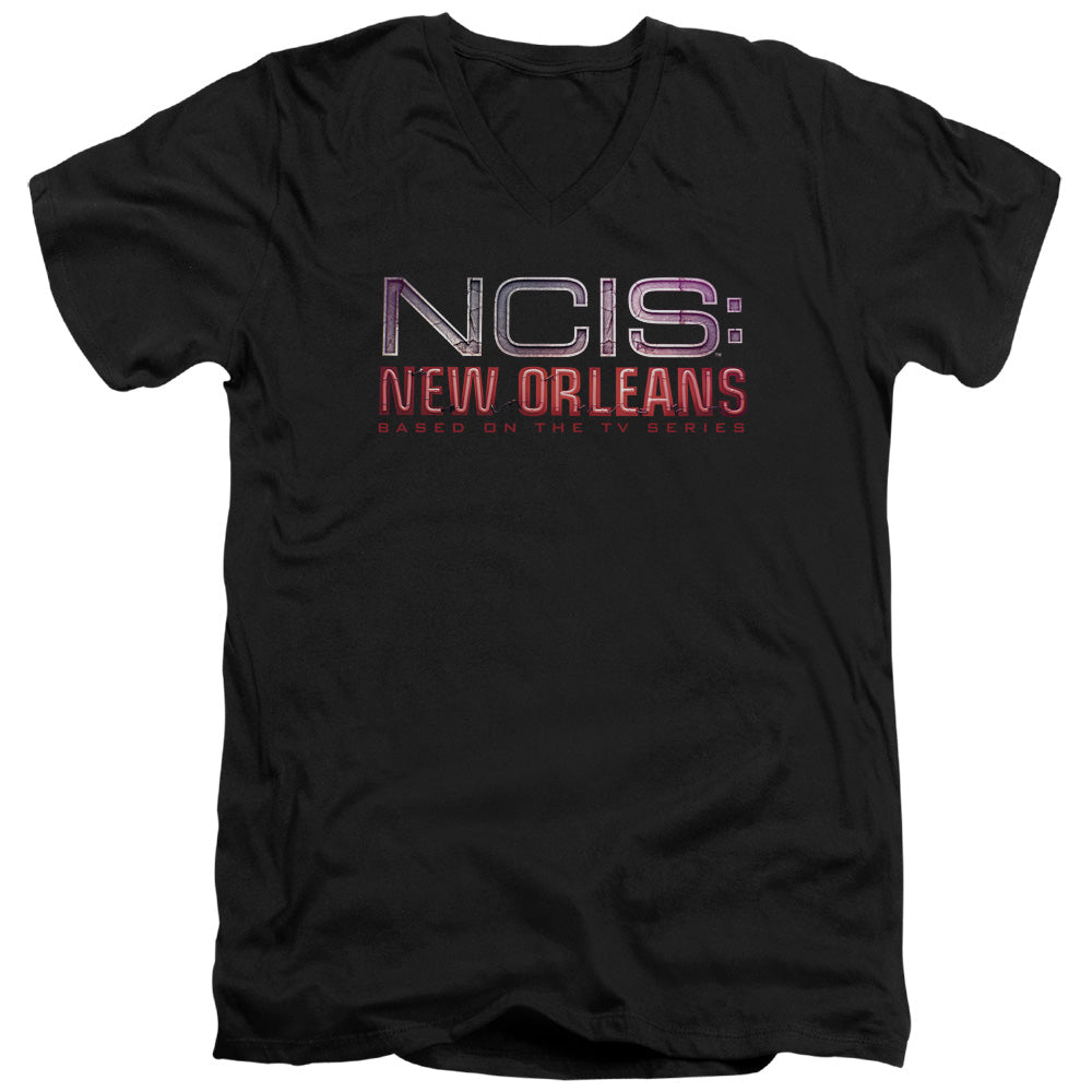 Ncis:new Orleans Neon Sign Mens Slim Fit V-Neck T Shirt Black