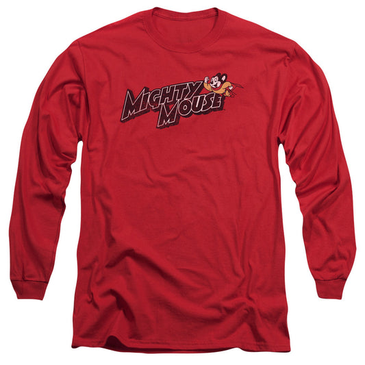 Mighty Mouse Might Logo Mens Long Sleeve Shirt Red