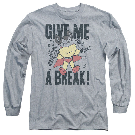 Mighty Mouse Give Me A Break Mens Long Sleeve Shirt Athletic Heather