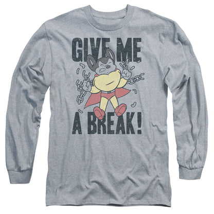 Mighty Mouse Give Me A Break Mens Long Sleeve Shirt Athletic Heather