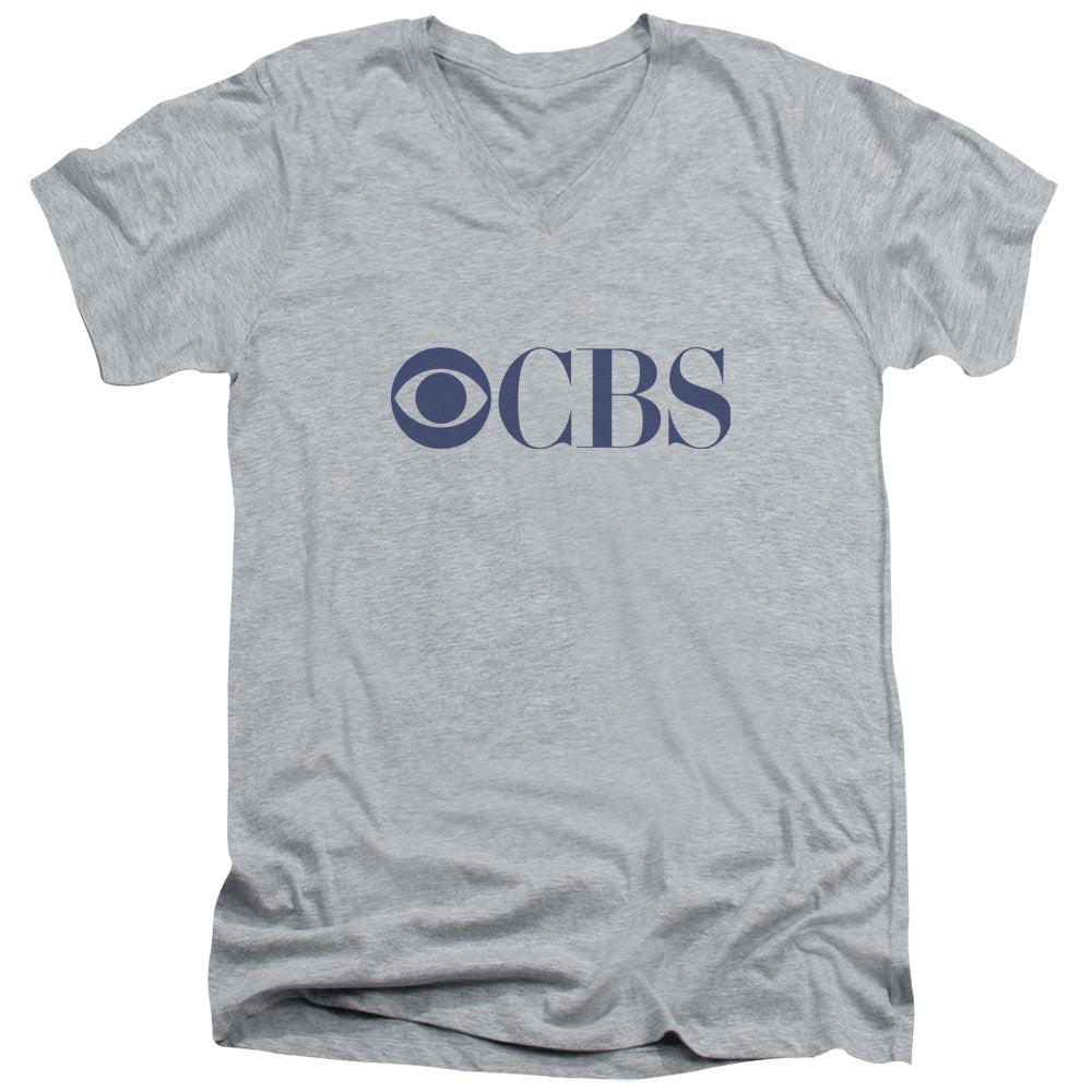 Cbs Logo Mens Slim Fit V-Neck T Shirt Athletic Heather