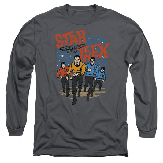 Star Trek Run Forward Mens Long Sleeve Shirt Charcoal Officially Licensed