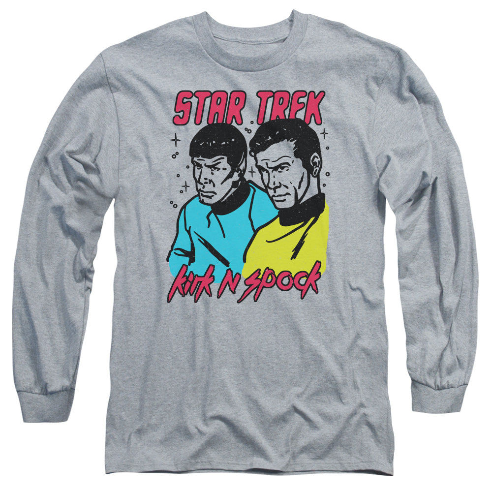 Star Trek Kirk N Spock Mens Long Sleeve Shirt Athletic Heather Officially Licensed