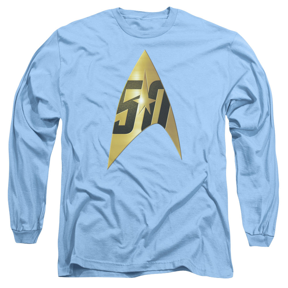 Star Trek 50Th Anniversary Delta Mens Long Sleeve Shirt Carolina Blue Officially Licensed