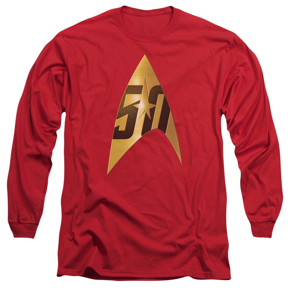 Star Trek 50Th Anniversary Delta Mens Long Sleeve Shirt Red Officially Licensed