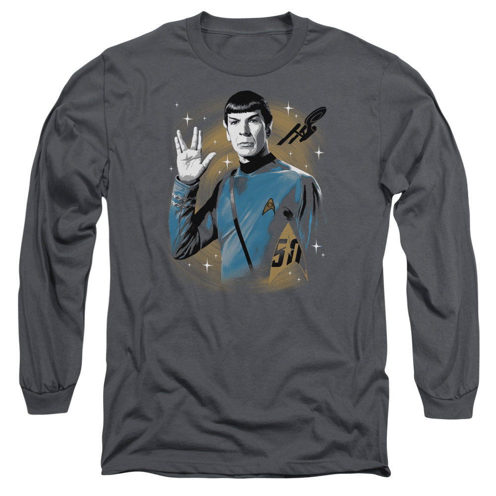 Star Trek Space Prosper Mens Long Sleeve Shirt Charcoal Officially Licensed