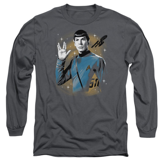 Star Trek Space Prosper Mens Long Sleeve Shirt Charcoal Officially Licensed