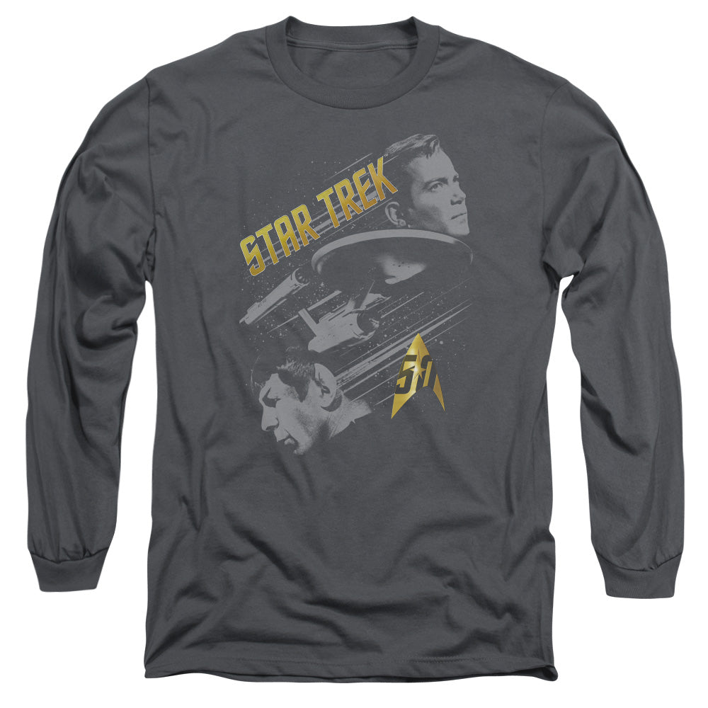 Star Trek 50 Year Frontier Mens Long Sleeve Shirt Charcoal Officially Licensed