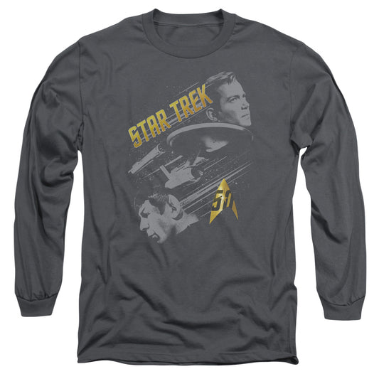 Star Trek 50 Year Frontier Mens Long Sleeve Shirt Charcoal Officially Licensed