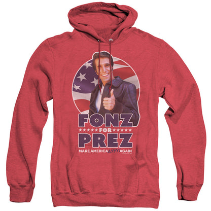 Happy Days Fonz For Prez Heather Mens Hoodie Red