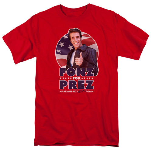 Happy Days Fonz For Prez Mens T Shirt Red