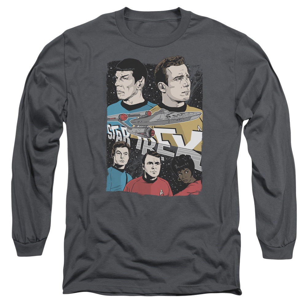 Star Trek Illustrated Crew Mens Long Sleeve Shirt Charcoal Officially Licensed