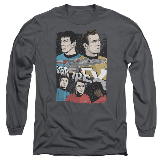 Star Trek Illustrated Crew Mens Long Sleeve Shirt Charcoal Officially Licensed