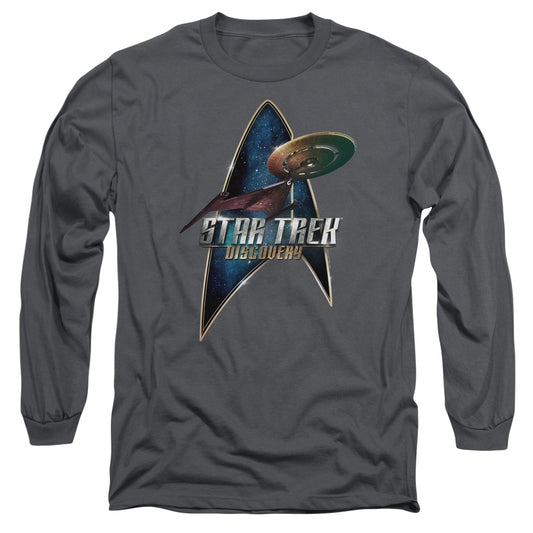 Star Trek Discovery Discovery Deco Mens Long Sleeve Shirt Charcoal Officially Licensed