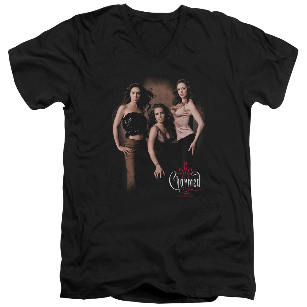 Charmed Three Hot Witches Mens Slim Fit V-Neck T Shirt Black