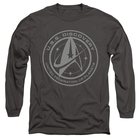 Star Trek Discovery Discovery Crest Mens Long Sleeve Shirt Charcoal Officially Licensed