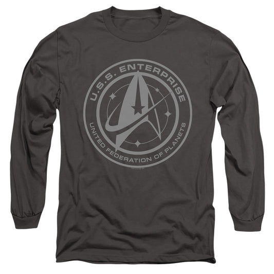 Star Trek Discovery Enterprise Crest Mens Long Sleeve Shirt Charcoal Officially Licensed