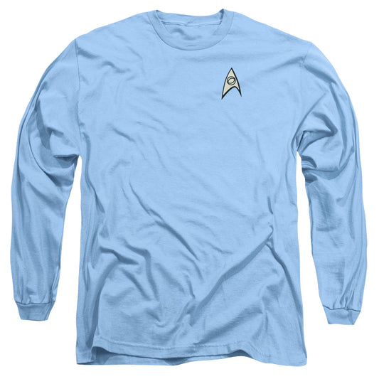 Star Trek Science Uniform Mens Long Sleeve Shirt Carolina Blue Officially Licensed