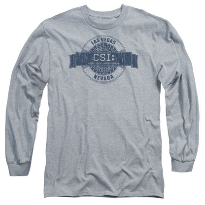 Csi Vegas Badge Mens Long Sleeve Shirt Athletic Heather Officially Licensed