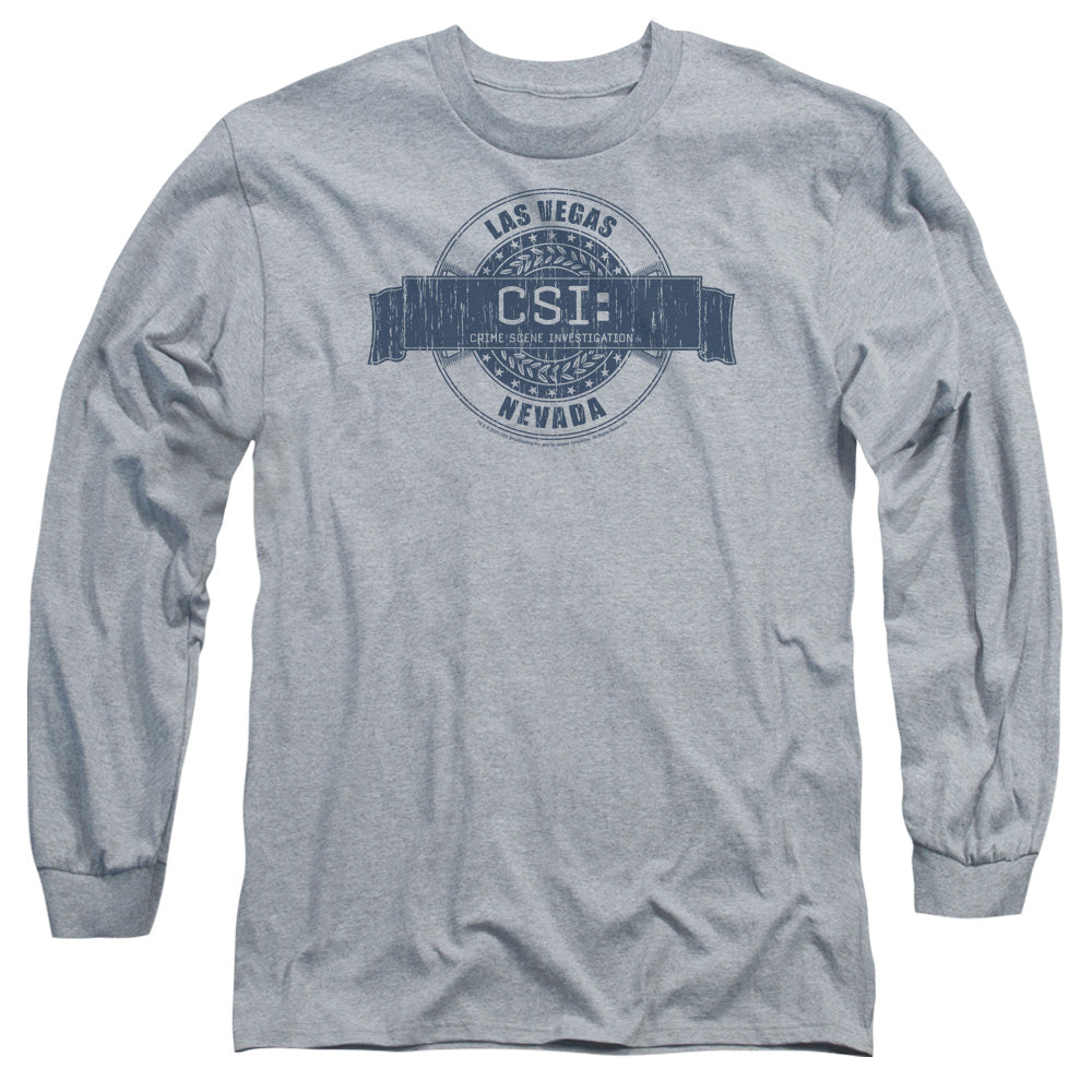 Csi Vegas Badge Mens Long Sleeve Shirt Athletic Heather Officially Licensed