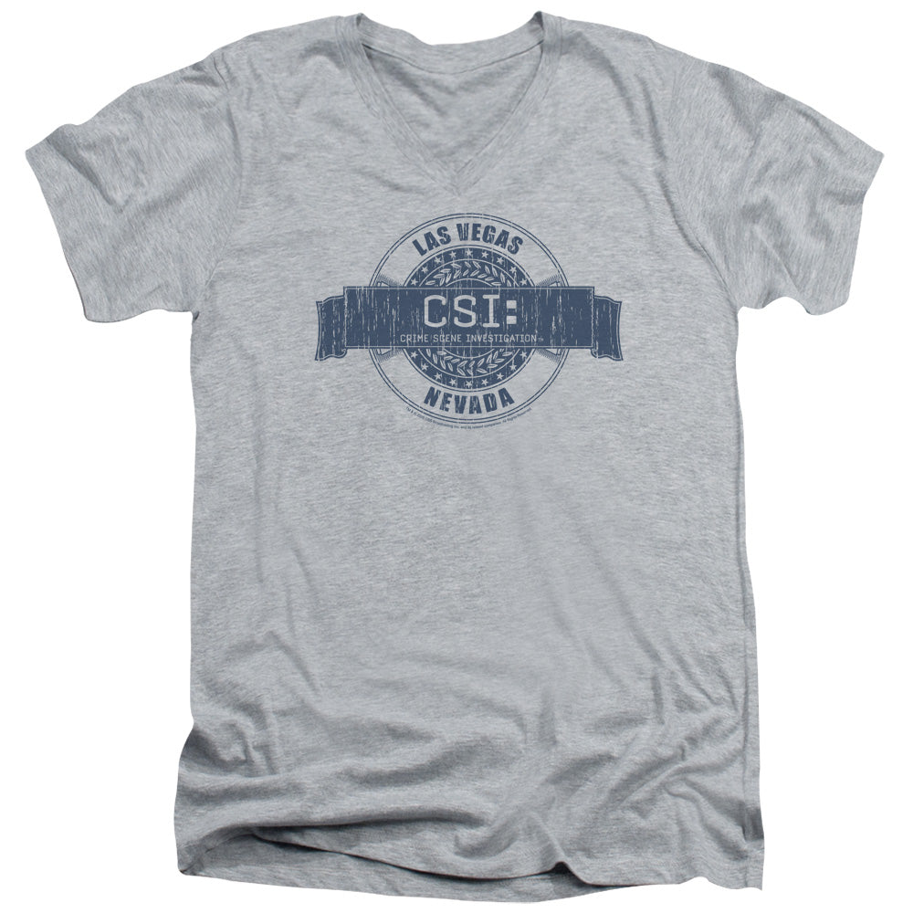 Csi Vegas Badge Mens Slim Fit V-Neck T Shirt Athletic Heather