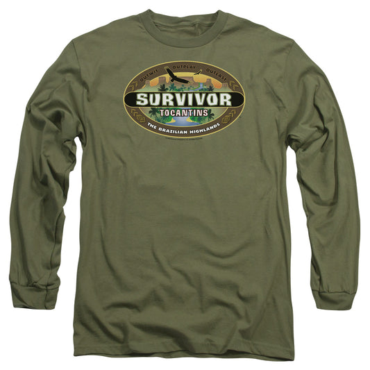 Survivor Tocantins Logo Mens Long Sleeve Shirt Military Green Officially Licensed
