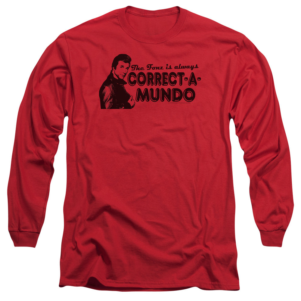 Happy Days Correct A Mundo Mens Long Sleeve Shirt Red Officially Licensed